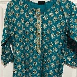 Teal and Gold Patterned Women's Top